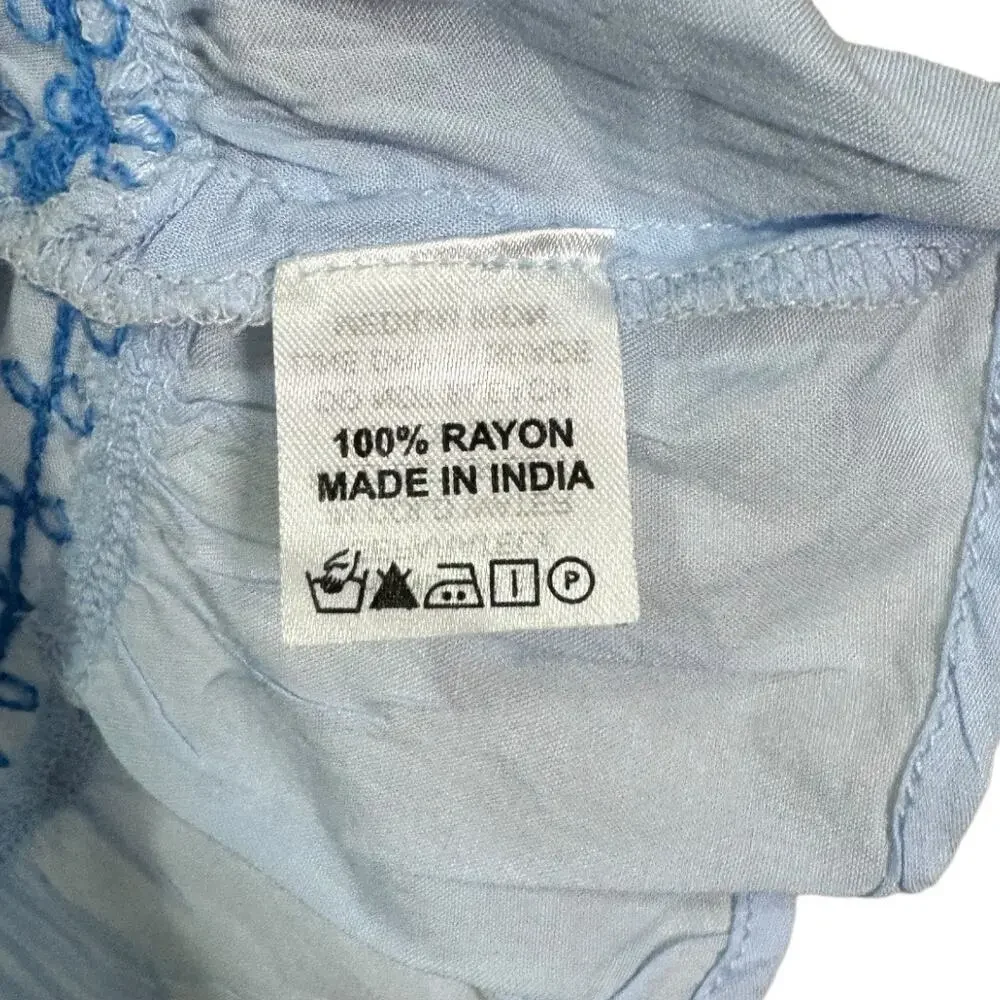 Pranella Remi Kids Slip Dress Sky Blue 4-5y Embroidered Boho Beach Ruffle Tie - Picture 6 of 6